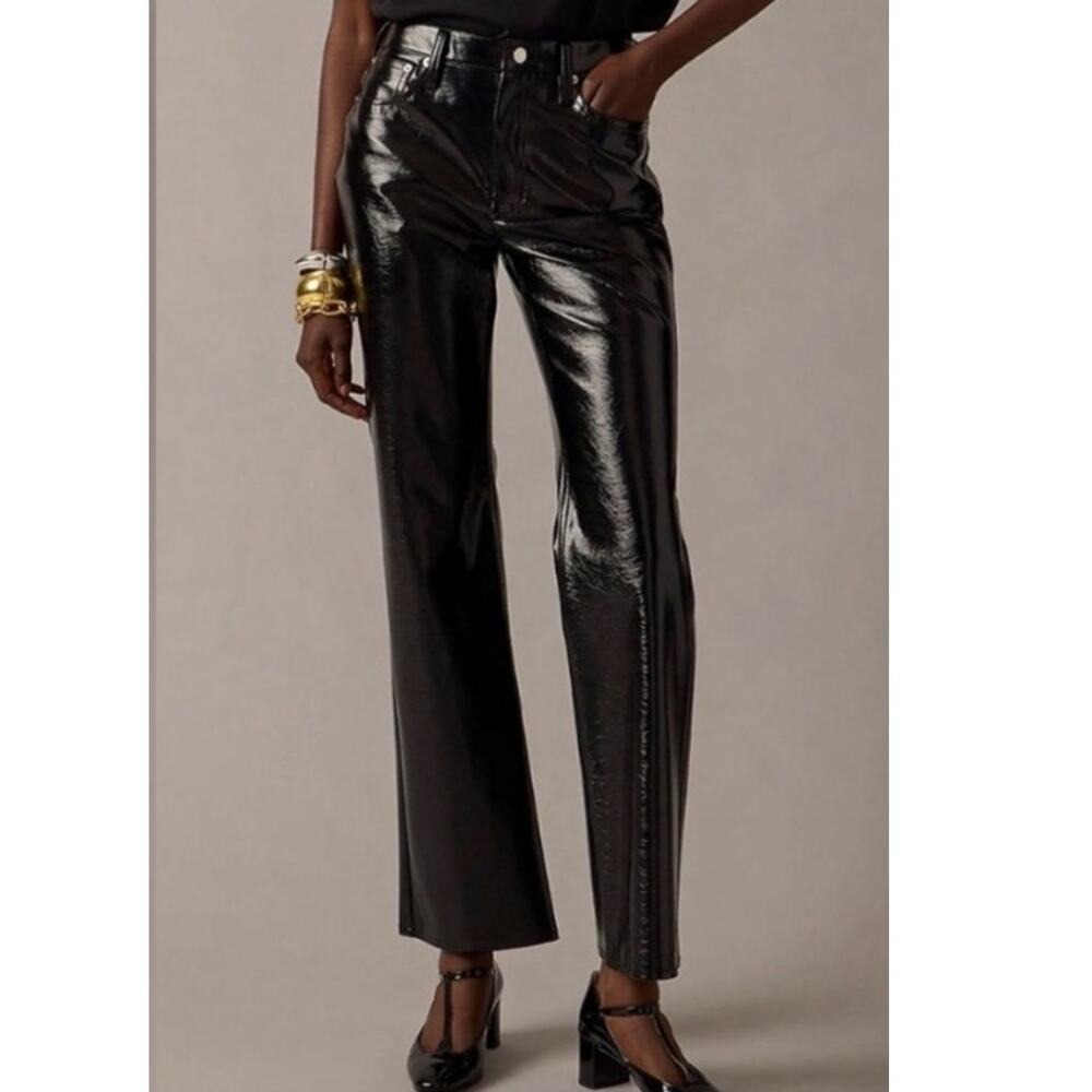J Crew Collection Sz 30 Faux Leather Patent Pants Black Edgy Party Shiny Sexy